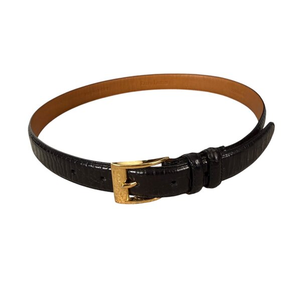 Ralph Lauren men's black Italian leather adjustable waist belt gold buckle M - Picture 3 of 12